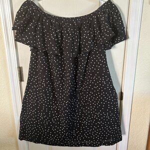 Adeline/Los Angeles, off shoulder dress, Large, black with white stars, lined